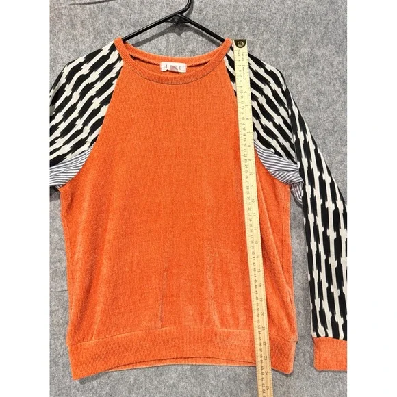 THML Orange Mixed Media Striped Ikat Long Sleeve Sweatshirt Small PTM1644-2-R - Picture 5 of 7